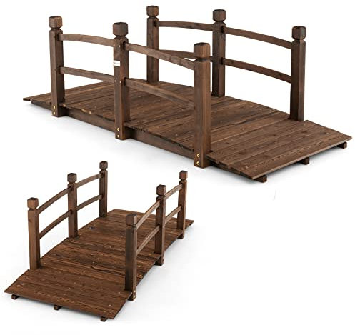 RELAX4LIFE Pont de Jardin Extérieur en Bois avec Garde-Corps Charge 150KG, Pont d'Étang Résistante aux Intempéries, Décoration de Jardin 172 x 75 x 58,5cm pour Cour Arrière Terrasse Jardin