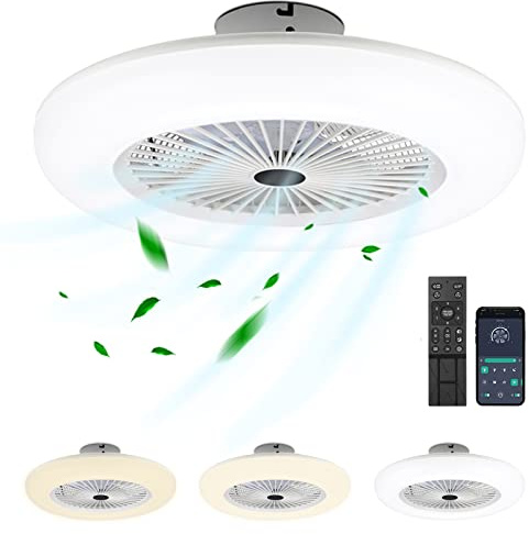 Izrielar Deckenventilator mit Beleuchtung und Fernbedienung App | Dimmbar, 3 Lichtfarben, 6 Geschwindigkeiten, Reverse-Funktion, Timer 1-8 h, Leiser für Schlafzimmer und Wohnzimmer