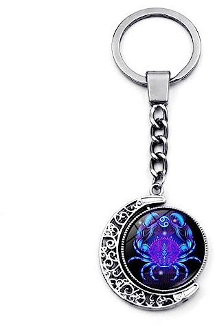 12 Portachiavi Luminoso Con Segno Zodiacale - Ciondolo Luna Rotante A Doppia Faccia Blu Toro Gemelli Cancro Pesci 12 Portachiavi Costellazione, Ciondolo A Forma Di Mezzaluna Ornamento Borsa Per Auto,