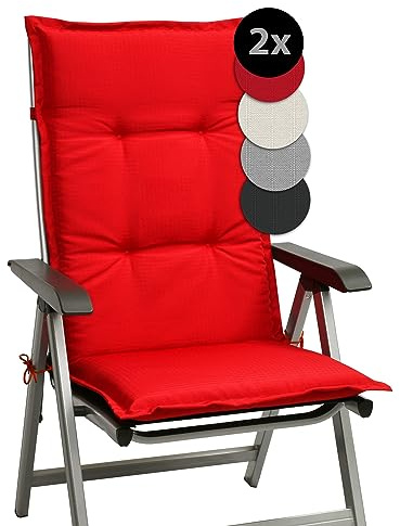 Beautissu Coussin Fauteuil Jardin Haut Dossier Antiderapant Resistant | 120x50cm rouge confortable matelas assise chaise exterieur terrasse balcon set de 2 Lumière rembourrage mousse Base HL