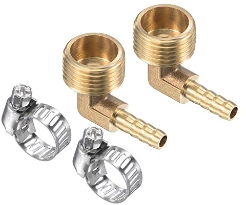 M METERXITY 2pz Ottone Tubo Barra Raccordi - 90 Gradi Gomito 6mm Ottone Tubo Connettore con Tubo Flessibile Morsetti Applicare Acqua(G1/2 Maschio Filettatura)