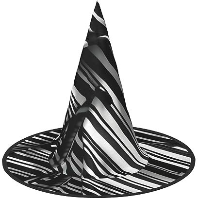 FRESQA Schwarz-weiß karierte Streifen, stilvolles Frauenhexenhut, Kostüm für Halloween, Halloween, Partyhut