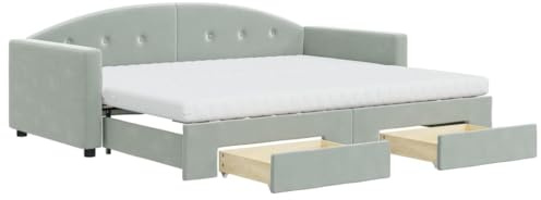 vidaXL Tagesbett, Ausziehbar Schlafsofa mit Schubladen Matratzen, Bettsofa Gästebett für Schlafzimmer Wohnzimmer, Sofa Bett Ausziehbett, Hellgrau 90x200 cm Samt