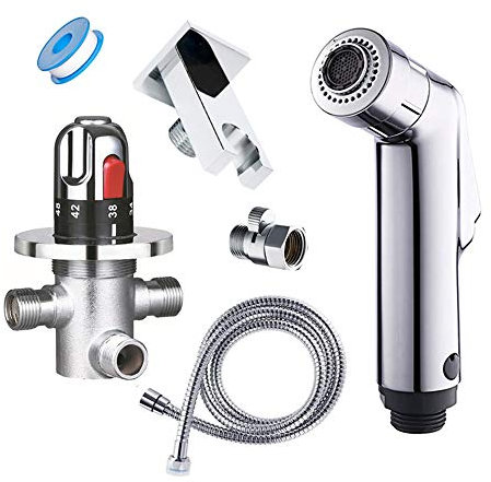 Thermostatischer Zwei-Funktions-WC-Bidet-Wasserhahn, an der Wand montierter Thermostatventil-Mischer-Bidet-Sprayer-Handbrause