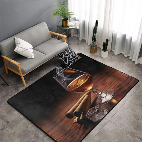 Cigar and Whiskey Area Rugs,60x39 in Soft Short Pile Floor Mats Indoor Modern Carpets for Bedroom/Living Room/Office
