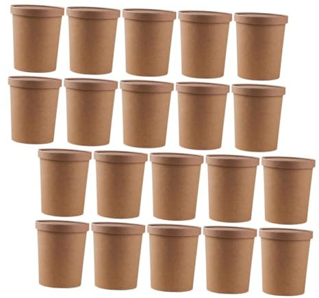 PartyKindom 25ensembles Lot De Gobelets Papier Kraft Étanches Pour Soupe Et Porridge Boîtes à Emporter Jetables