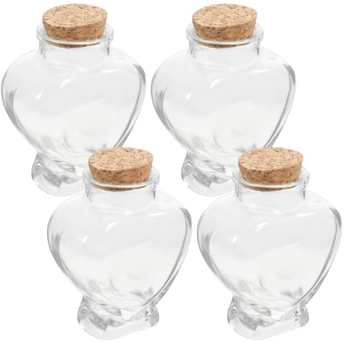 PRETYZOOM 4 Pièces Bouteilles De Souhaits En Forme De Cœur En Verre Avec Bouchon En Liège Petits Pots Décoratifs Pour Souvenirs De Voyage Artisanat Mariage Et Lune De Miel