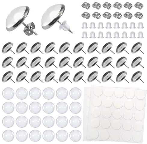 TOAOB 50 Stück 12 mm Ohrring Rohlinge Ohrstecker mit Fassung Rohlinge | für Cabochons mit 100 Stück Ohrstöpsel zum Ohrring Basteln Schmuck DIY Handwerk