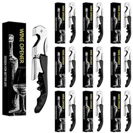 Cavatappi 3 in 1 Con Apribottiglie Vino e Lama Corta Capsule - A Leva in Acciaio Inox (5, Nero)