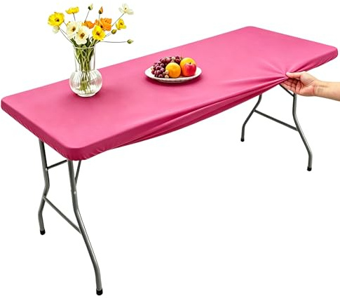 Morbuy Rechteckige Elastische Tischdecke, Rechteckig Tischdecke mit Gummizug Spanntischdecke Gartentischdecke für Outdoor Picknick Camping Partys (183x76cm,Heißes Rosa)