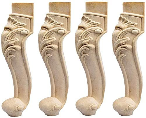 Set mit 4 Möbelbeinen aus Holz, Ersatzfüße für Möbel aus Massivholzschnitzerei, unvollendete geschnitzte Möbelbeine als Dekoration für die Reparatur von Sofas, Schränken, Kleiderschränken und Tischen