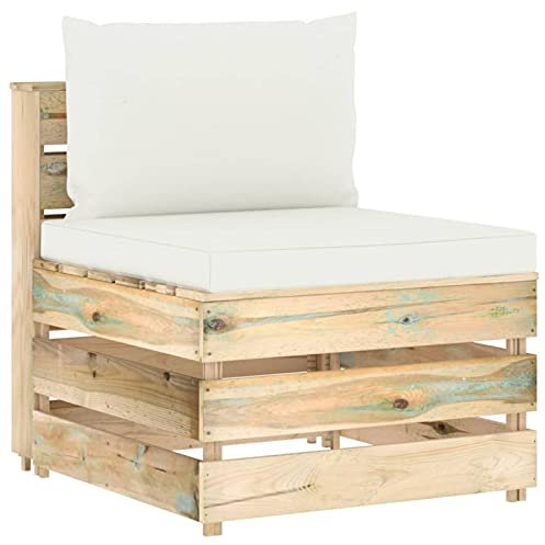 ZEYUAN Modulares Mittelsofa mit Kissen, Lounge Sofa Outdoor, Garten Loungemöbel, Gartensofa, Loungesofa, Outdoor Couch, Gartencouch, Balkon Set Möbel, Grün Imprägniertes Holz
