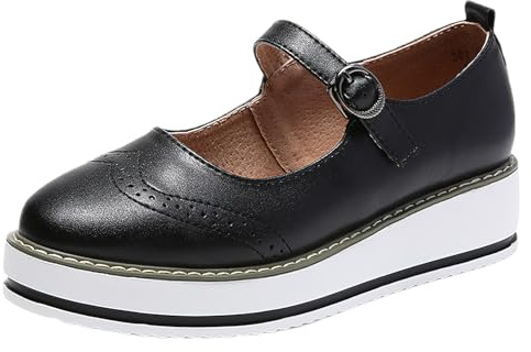 ANUFER Women's Chunky Platform Mary Jane Trainers Vintage Brogues Creepers