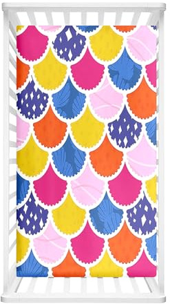 Morbuy Spannbettlaken Babybett, Bunte Schuppen Spannbettlaken Kinderbett, Spannbettlaken für Kinderbett, Stubenwagen Bezug Kinderwagen Matratzenbezug für Neugeborenes (160x80cm,Bunt)