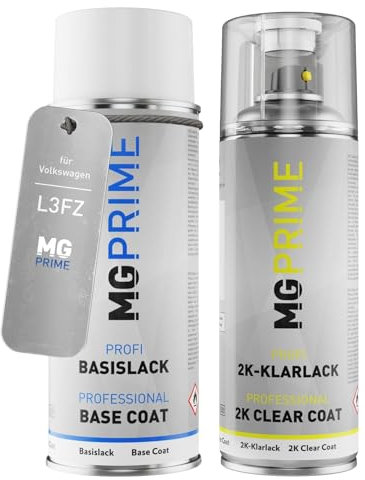 MG PRIME Autolack 2K Spraydosen Set für Volkswagen VW L3FZ / 3FZ Schwarz Matt/Black Mat Basislack 2 Komponenten Klarlack Sprühdose