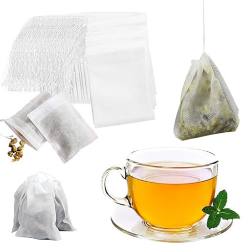 QOWUXHZ 200 Pezzi Sacchetti Da Tè Sacchetti Da Tè Usa E Getta Filtro Tea Usa E Getta Con Coulisse Sacchetti Di Tè Vuoti Bustina Di Tè Filtro Per Tè Aromatizzato Spezie Vaniglia Lavanda Caffè 7X9Cm