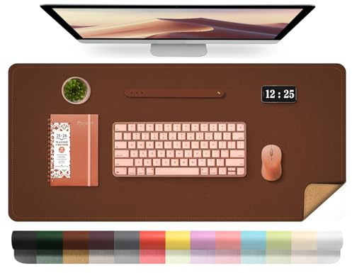 BLESWIN Leather Desk Pad Protector with Non-Slip Suede Bottom, Waterproof Computer Desk Mat, Easy Clean Mouse and Keyboard Mats, Writing Pad for Office Home (Seal Brown, 80x40cm)