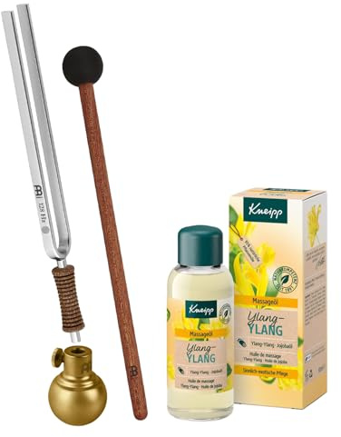 Sonic Energy Stimmgabel Massage Bundle, Blume des Lebens (TF-OIL-BUNDLE) | 128 Hz, Ton C3, 21 cm lang, 86 g, in Deutschland gefertigt, inkl. Hülle, Stimmgabel-Kugel, Schlägel und Massageöl