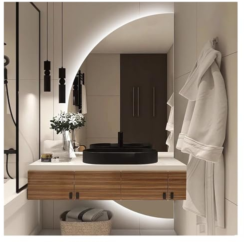 Specchio Da Parete Moderno A Mezzaluna, Specchio Da Trucco Illuminato, Dimmerabile Da 3000 K A 6000 K, Antiappannamento, Specchio Decorativo Semicircolare Retroilluminato, Specchio Luminoso Senza Corn