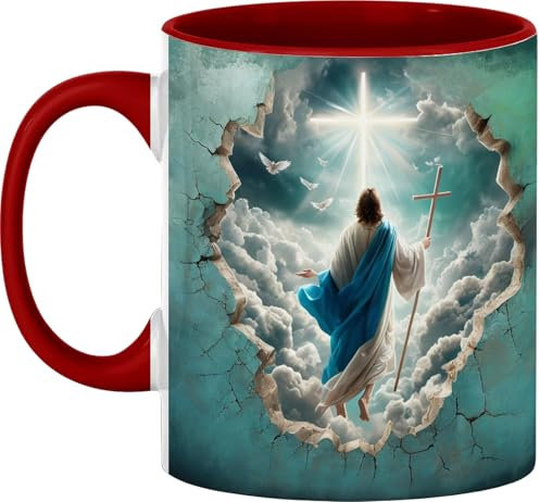 Becher Jesus Und Kreuz Design Christentum, Keramik Kaffeetasse Personalisiert Tassendruck Für Kollegin Büro Arbeit 330Ml