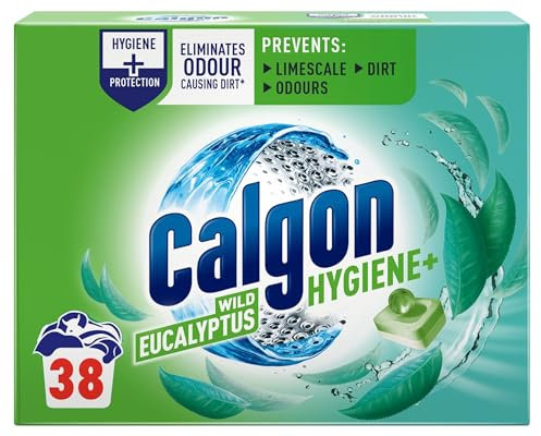 Calgon Hygiene Plus Washing Machine Cleaner & Limescale Remover, Water Softener Tablets with Eucalyptus Scent, 38 Tablets, Pack of 1