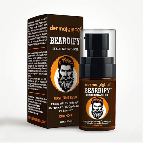 Derma Global Beardify™ Beard Growth Oil – Advanced Beard Thickening & Fast Growth Formula with 25% Clinically Proven Active Ingredients with 5% Redensyl | 5% Procapil | 3% Capilia Longa | 2% Baicapil