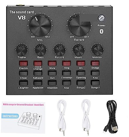 RUHEN Sound Card Kit Microphone Studio V8 Sound Card Phantom Power Kits Bm800 Condenser Microphone For PC Computer Recording Karaoke Streaming Studio Setup