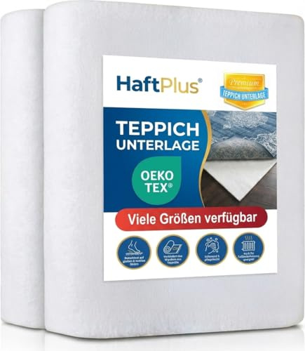 HaftPlus - Teppich Stopper rutschfest und dünn - Antirutschmatte für Teppiche - Öko-Tex Vlies Teppichunterlage zuschneidbar - Größe 60 x 40 cm - 3 Stück