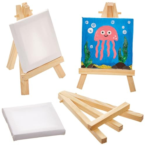 Baker Ross FN475 Mini Canvas and Easel Sets - Pack of 3, Small Canvas, Kits Party Gifts and Party Bag Fillers