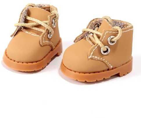 Lyreh Puppenschuhe Mini, 5 x 2,3 cm PU-Leder-Sneaker für Plüschpuppen Süße Griffbrettschuhe Spielzeug-Outfit-Zubehör (Gelb)