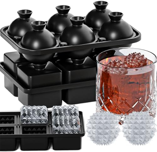 Silicone ice Cube Moulds Set, Spespo Large Square Ice Cube Tray and Sphere Ice Ball with Lid, BPA Free Ice Cube Maker, Prefect for for Whiskey, Cocktails