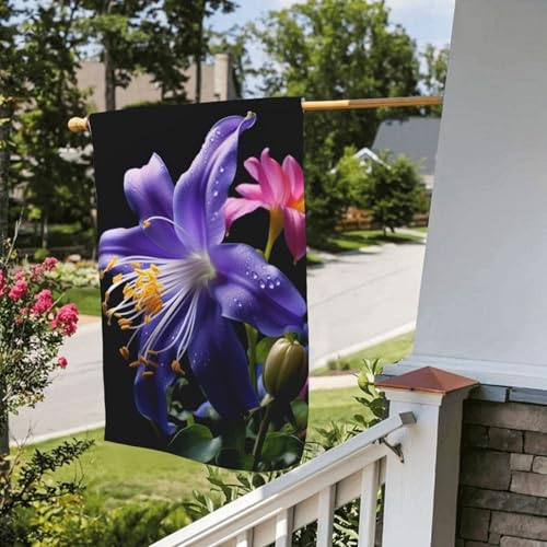 Bandiera stagionale da giardino bifacciale 28 x 40 pollici con bellissimi fiori viola, piccole bandiere da cortile per esterni, bandiera stagionale da fattoria floreale, decorazione per esterni, ban