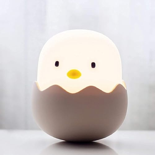FemKey LED Nachtlicht Kinder, Tragbare USB Aufladbar Nachtlicht Baby Dimmbar, Silikon Stilllicht Küken Nachtlampe Kinder, Touch Nachttischlampe für Babyzimmer Kinderzimmer Schlafzimmer Deko - Ei