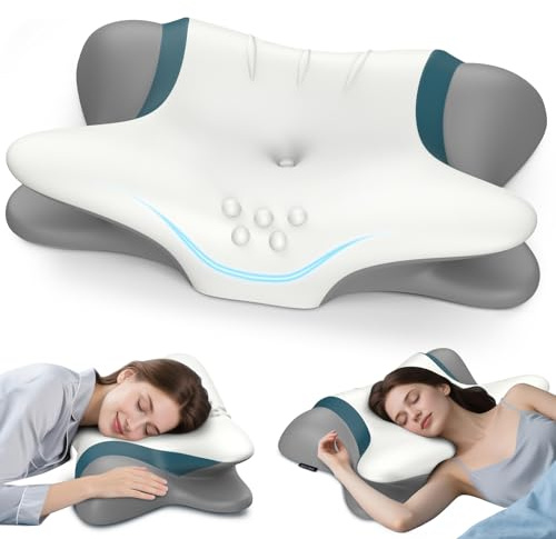 Cervical Neck Pillow for Pain Relief - Ergonomic Side Sleeper for Sleeping, Cooling Memory Foam Pillows for Neck Support, Contour Orthopedic Bed Pillow for Back Stomach Sleepers
