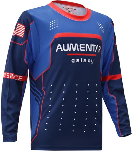 AUMENTAR Kids Cycling Jersey Long Sleeve Dirt Bike Motocross Shirt, Breathable Quick-Dry BMX Off-Road Racing Clothing for Boys Girls, Powersports Bike Child Mexico Bicycle MTB Tops L Space-Blue