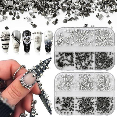 ZenithAura 12 Scatole di Gothic Nagel Charms Chiodi, Mini Chiodi da Unghie Spikes Punk Sfere Chiodi, Stile Vittoriano & Decorazioni per Unghie Halloween Manicure Nail Art