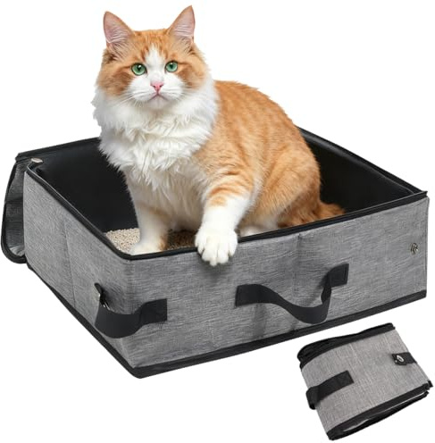 Bac à Litière pour Chat Pliable, 40x30cm Bac à Litière Portable pour Chat | Imperméable, Facile à Nettoyer, Litière de Voyage Portable pour Cat avec Couvercle, Maisons de Toilette pour Camping, Voyage