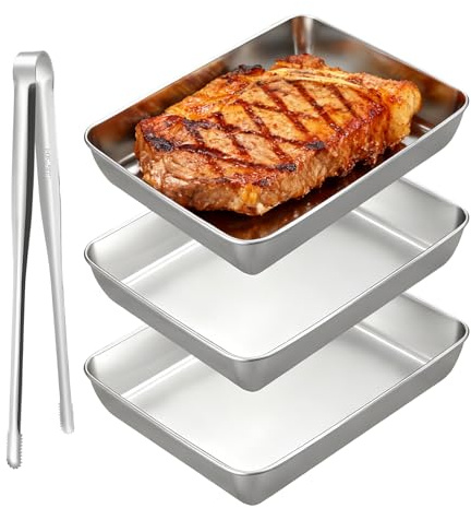 Tianher Panierschalen Set 3-Teilig, Panierstrasse Grillschale Edelstahl Gastro Behälter Rechteckig Panierschalen Panierset Ideal Für Salat Fleisch Marinieren Zutatenaufbewahrung(25x20x5.5cm)