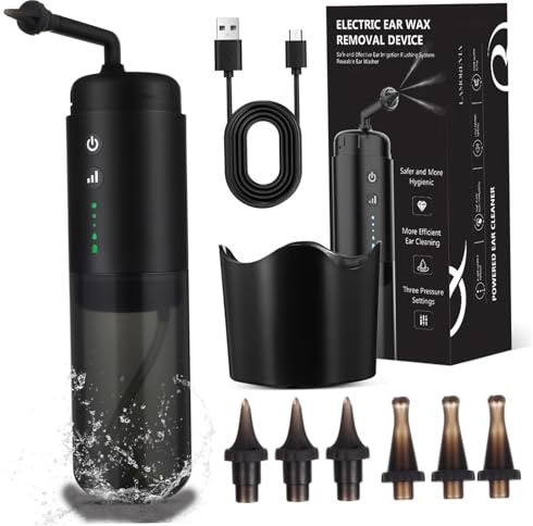VALICLUD Kit Pulizia Orecchie Elettrico Ugelli Di Ricambio, Irrigatore Auricolare Regolabile, Serbatoio Capiente Per Rimozione Cerume Sicura e Completa, Adatto Per Cura Auricolare Quotidiana