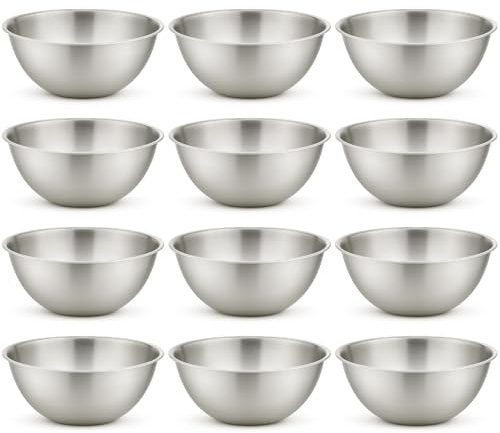eMKay® Pack of 12 Stainless Steel Mixing Bowl 20CM | Mirror Polished Nesting Bowl for Baking Cooking & Food PREP | Lightweight DEEP Metal Bowl | Dishwasher Safe Stackable Rust Resistant