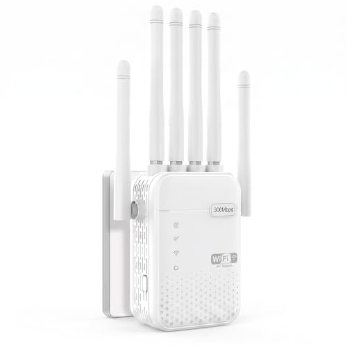 Wifi Extender Booster, Powerful Wifi Booster with 6 Antenn, Universal Wifi Extender Compatible, WiFi Extender Covers Up to 1200 Sq.ft and 40 Devicesa, 1 Click Installation