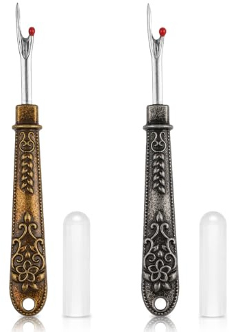 Dplolng 2 Pcs Seam Rippers for Sewing,Metal Seam Ripper Stitch Remover Tool | Vintage Carved Handle,Thread Ripper with Silicone Protective Cover Ideal for Sewing Needle Work Hand Sewing Knitting Craft