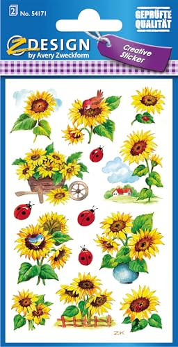 Avery zweckform creative papier autocollants 76 x 120 mm pailletés 2Bögen motif tournesols