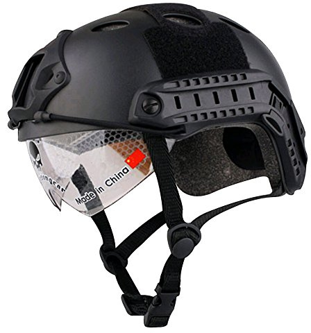 Jagd Airsoft SWAT Helm Kampfhelm Skateboard Helm Klettern Kletterhelm Scooter Helme Paintball Helme Training Suche Rettungsmaßnahmen Helm Multicam MC W für Außen Sport Ausrüstung Schutzhelm mit Schutzbrille Armee Militär Stil (Schwarz)