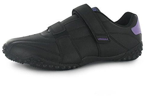 Lonsdale Womens Ladies Fulham Trainers Sports Padded Ankle Collar Leather Black/Lavender UK 6 (39)