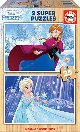 Educa 16801, Die Eiskönigin, 2x25 Teile Puzzle, Anna und ELSA, Holzpuzzle für Kinder ab 3 Jahren