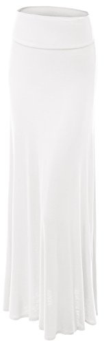 Lock and Love WB670 Womens Fold-Over Maxi Skirt XXL White