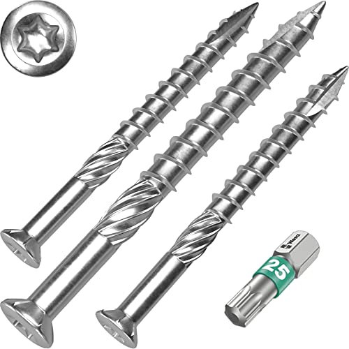 Terrassenschrauben 5 x 40 T-INOX - 500 Stück Edelstahl gehärtet C1, Torx 25 inkl. Edelstahl Bit - AISI 410 martensitisch