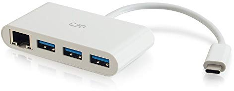 C2G USB-C zu Ethernet-Adapter mit 3-Port-USB-Hub - WeiÃŸ