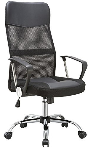 BAKAJI Poltrona Sedia Scrivania Ufficio Presidenziale in Ecopelle Similpelle e Tessuto Rete Rotazione 360 gradi Direzionale Altezza regolabile Colore Nero